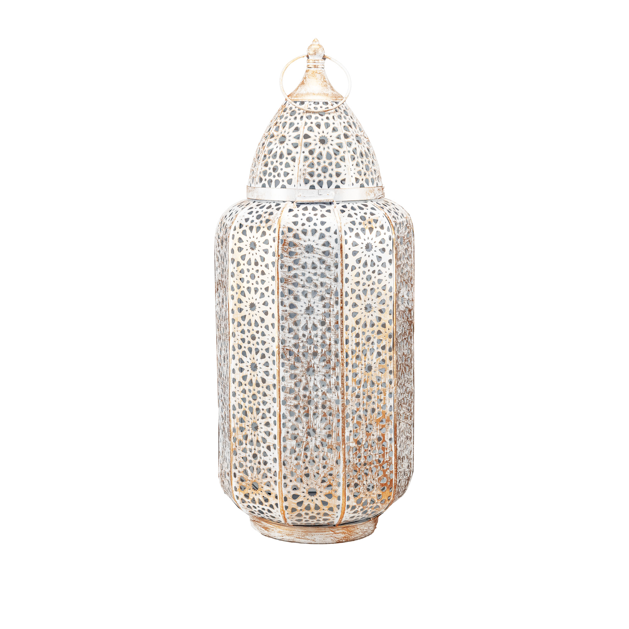 Metal lantern with holder 23×23×H55cm White and gold